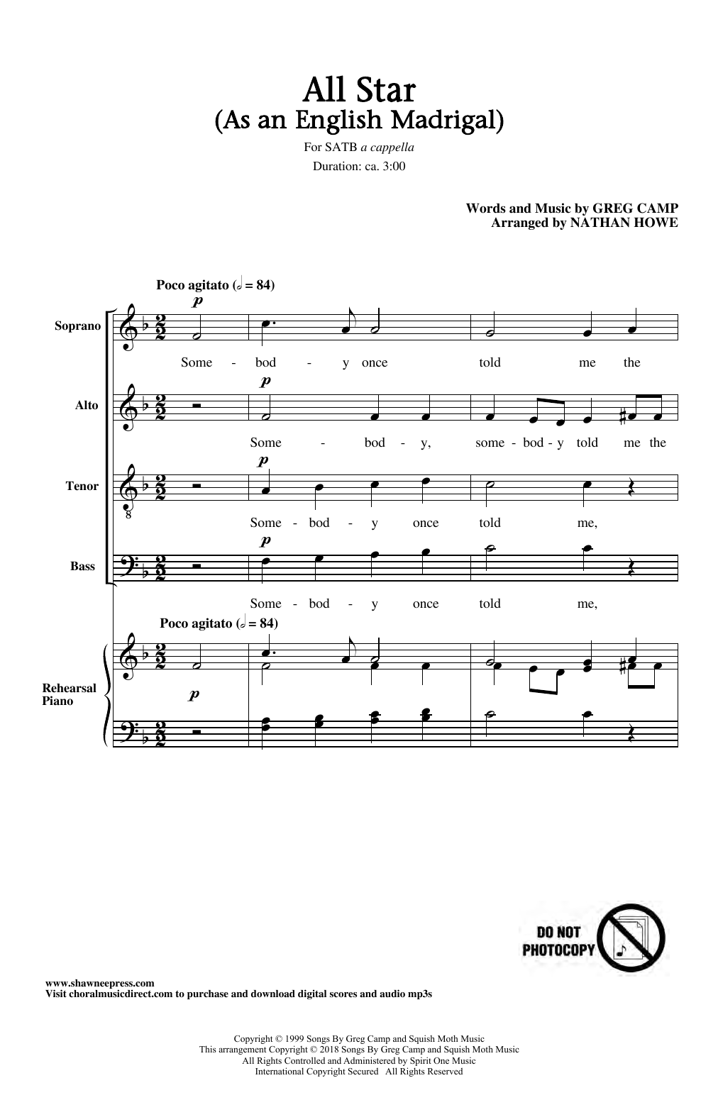 Greg Camp All Star (arr. Nathan Howe) sheet music notes and chords arranged for SATB Choir