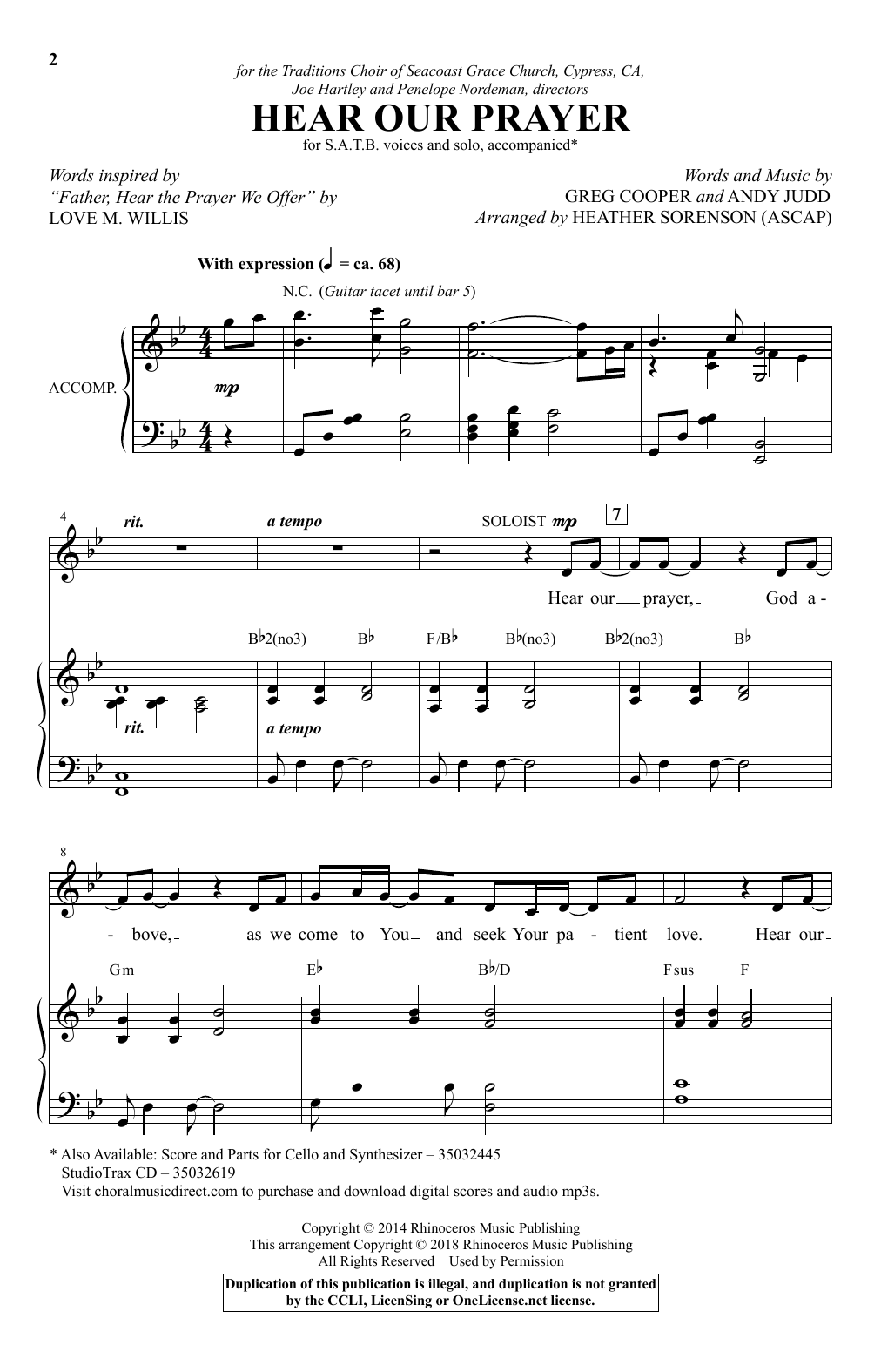 Greg Cooper & Andy Judd Hear Our Prayer (arr. Heather Sorenson) sheet music notes and chords arranged for SATB Choir