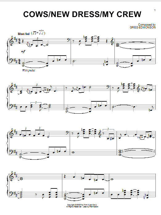 Greg Edmonson Cows/New Dress/My Crew sheet music notes and chords arranged for Piano Solo