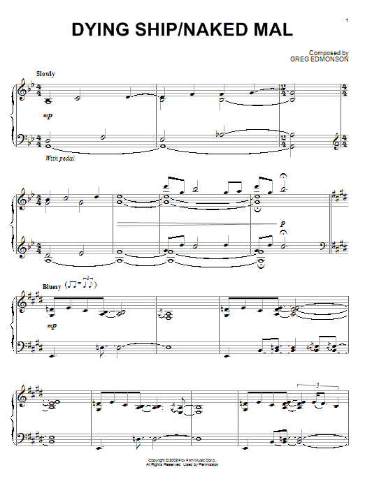 Greg Edmonson Dying Ship/Naked Mal sheet music notes and chords arranged for Piano Solo