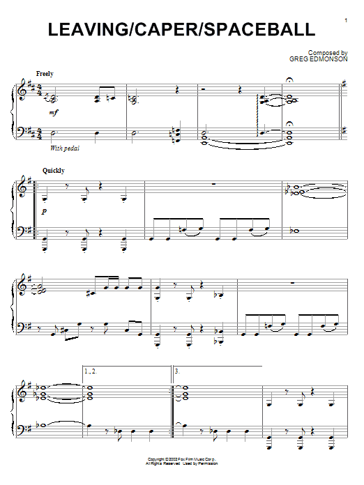 Greg Edmonson Leaving/Caper/Spaceball sheet music notes and chords arranged for Piano Solo