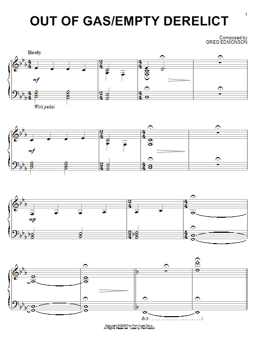 Greg Edmonson Out Of Gas/Empty Derelict sheet music notes and chords arranged for Piano Solo