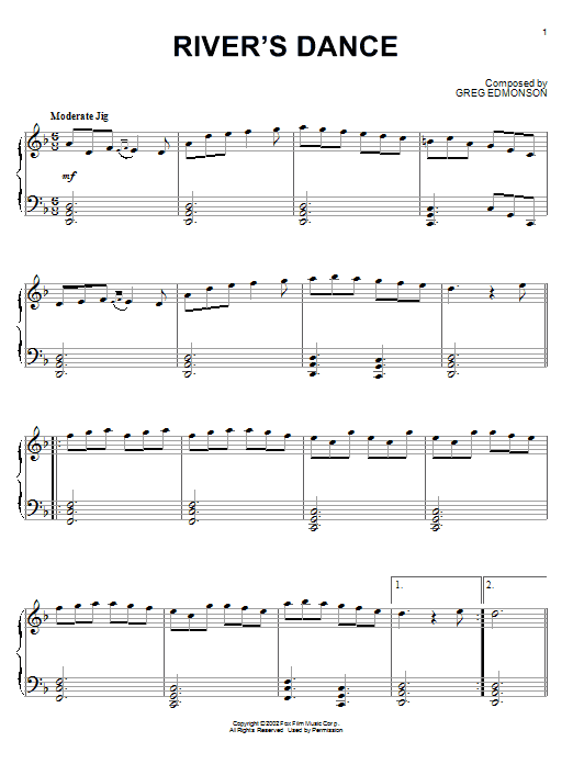 Greg Edmonson River's Dance sheet music notes and chords arranged for Piano Solo