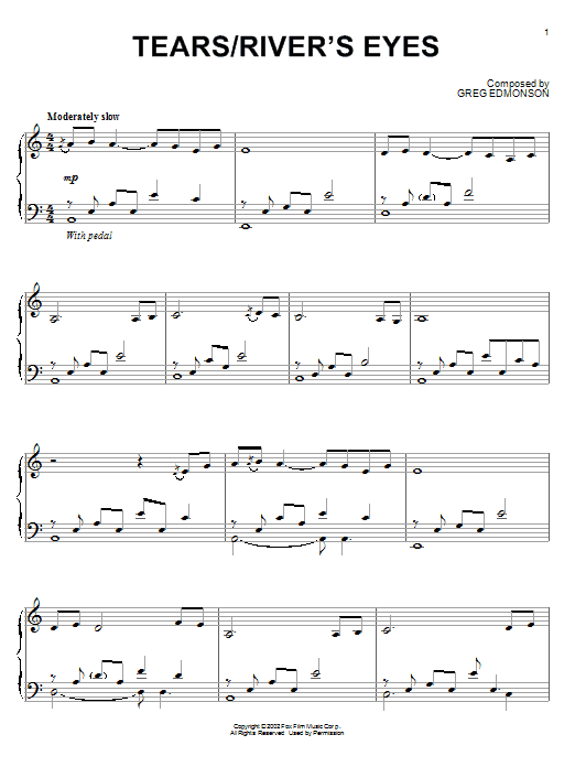 Greg Edmonson Tears/River's Eyes sheet music notes and chords arranged for Piano Solo