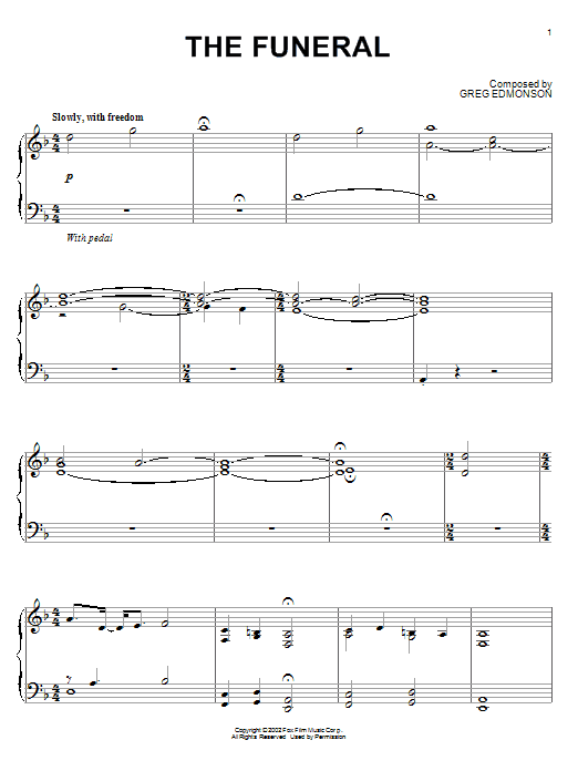Greg Edmonson The Funeral sheet music notes and chords arranged for Piano Solo