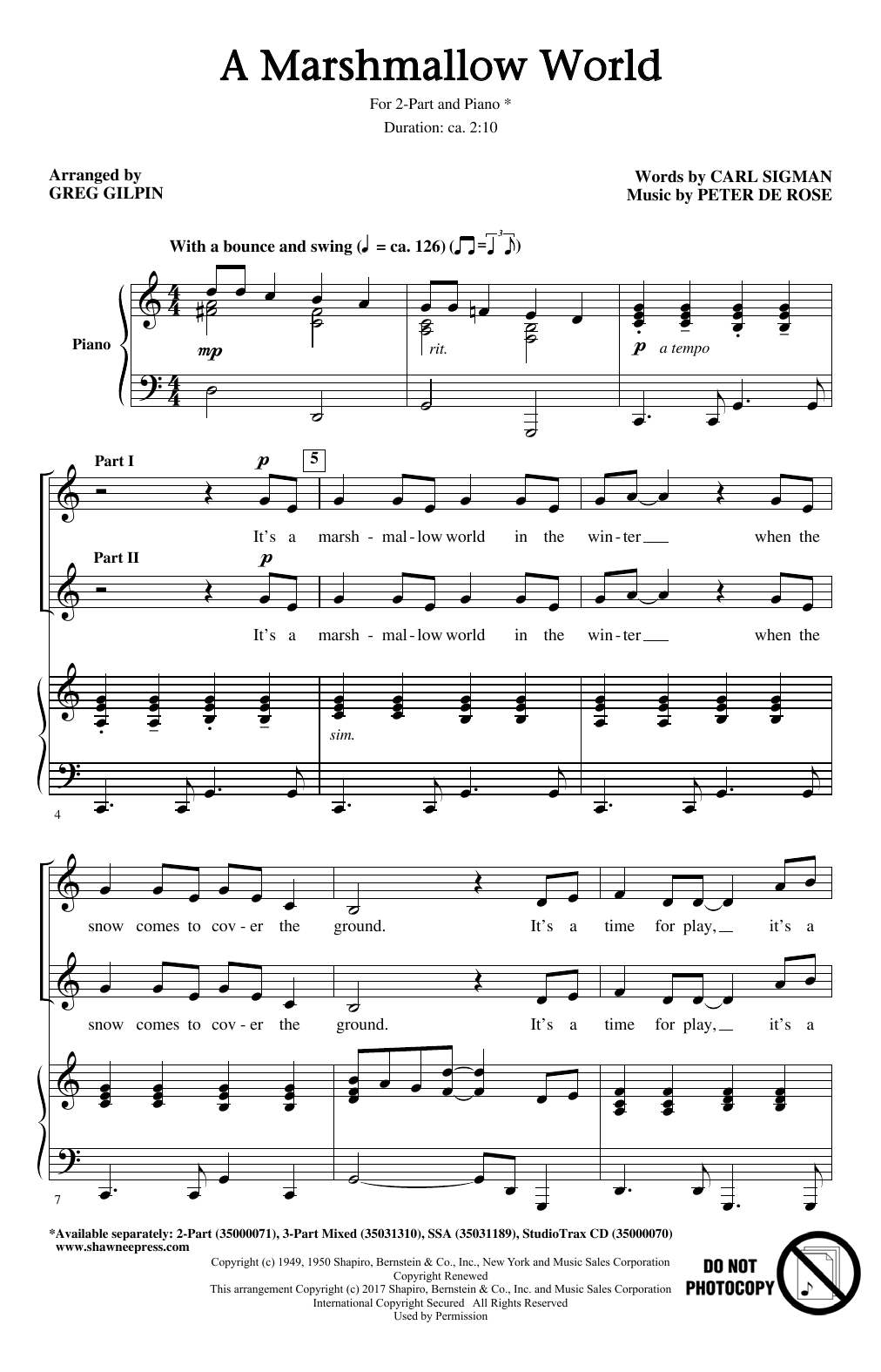 Greg Gilpin A Marshmallow World sheet music notes and chords arranged for 3-Part Mixed Choir