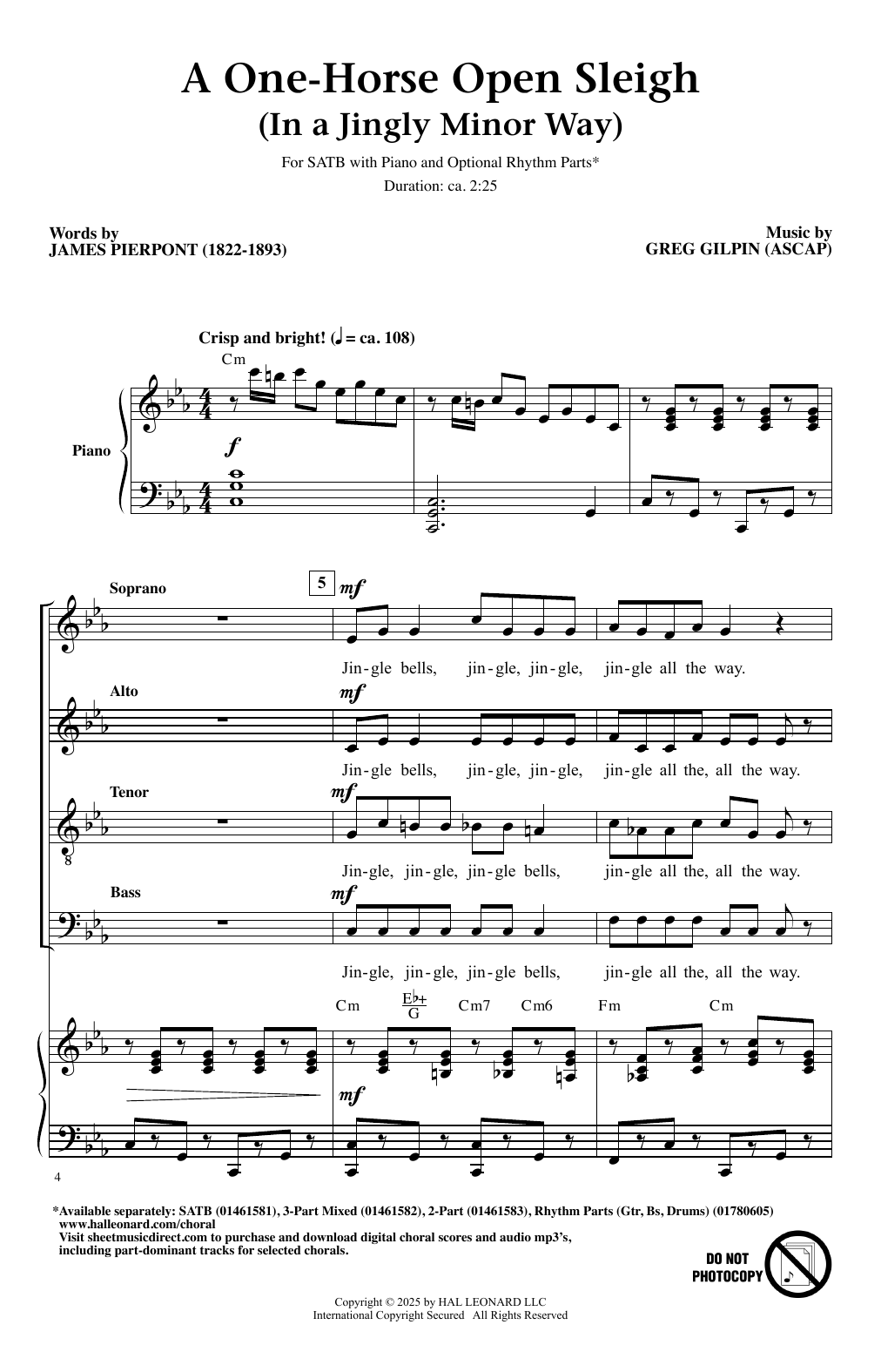 Greg Gilpin A One-Horse Open Sleigh (In A Jingly Minor Way) sheet music notes and chords arranged for 2-Part Choir