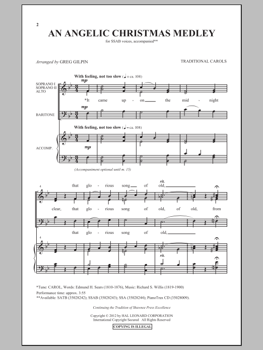 Greg Gilpin An Angelic Christmas Medley sheet music notes and chords arranged for SSA Choir