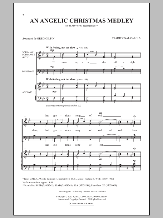 Greg Gilpin An Angelic Christmas Medley sheet music notes and chords arranged for SATB Choir