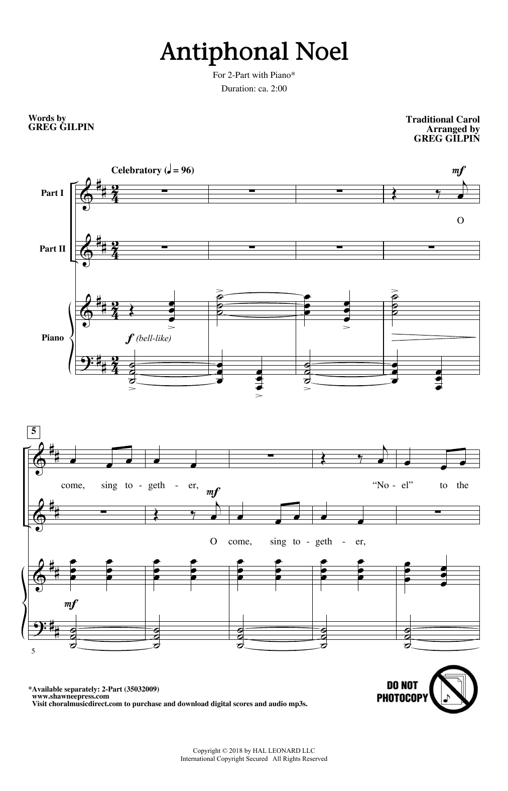 Greg Gilpin Antiphonal Noel sheet music notes and chords arranged for 2-Part Choir