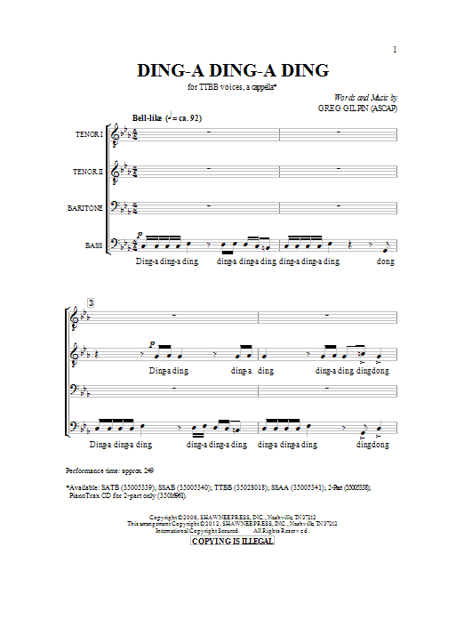 Greg Gilpin Ding-a Ding-a Ding sheet music notes and chords arranged for TB Choir