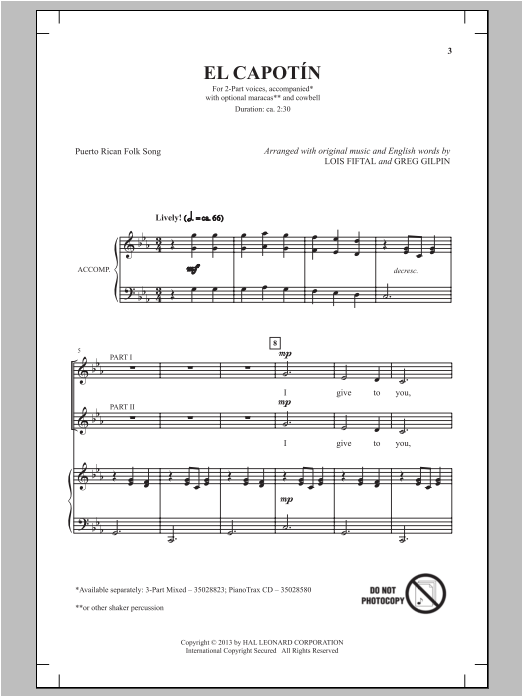 Greg Gilpin El Capotin sheet music notes and chords arranged for 2-Part Choir