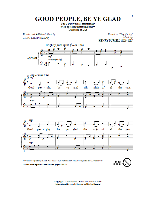 Greg Gilpin Good People, Be Ye Glad sheet music notes and chords arranged for 3-Part Mixed Choir