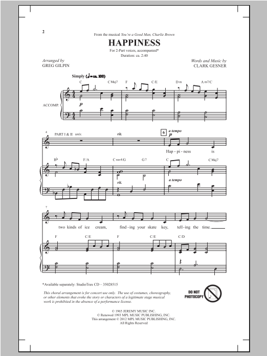 Greg Gilpin Happiness sheet music notes and chords arranged for 3-Part Mixed Choir