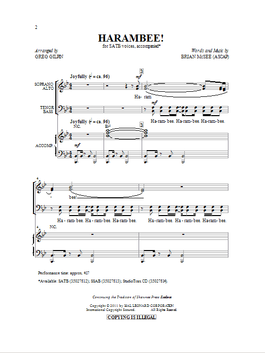 Greg Gilpin Harambee! sheet music notes and chords arranged for SATB Choir