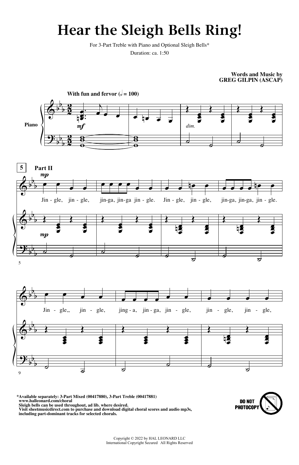 Greg Gilpin Hear the Sleigh Bells Ring! sheet music notes and chords arranged for 3-Part Treble Choir