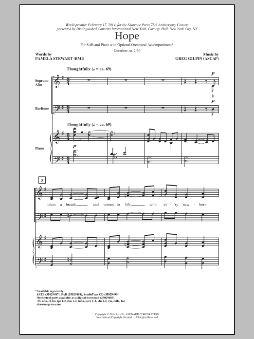 Greg Gilpin Hope sheet music notes and chords arranged for SATB Choir
