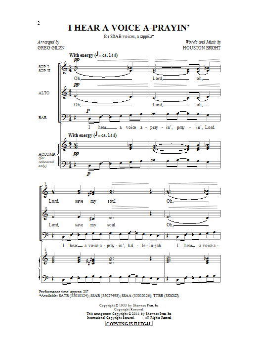 Greg Gilpin I Hear A Voice A-Prayin' sheet music notes and chords arranged for SATB Choir