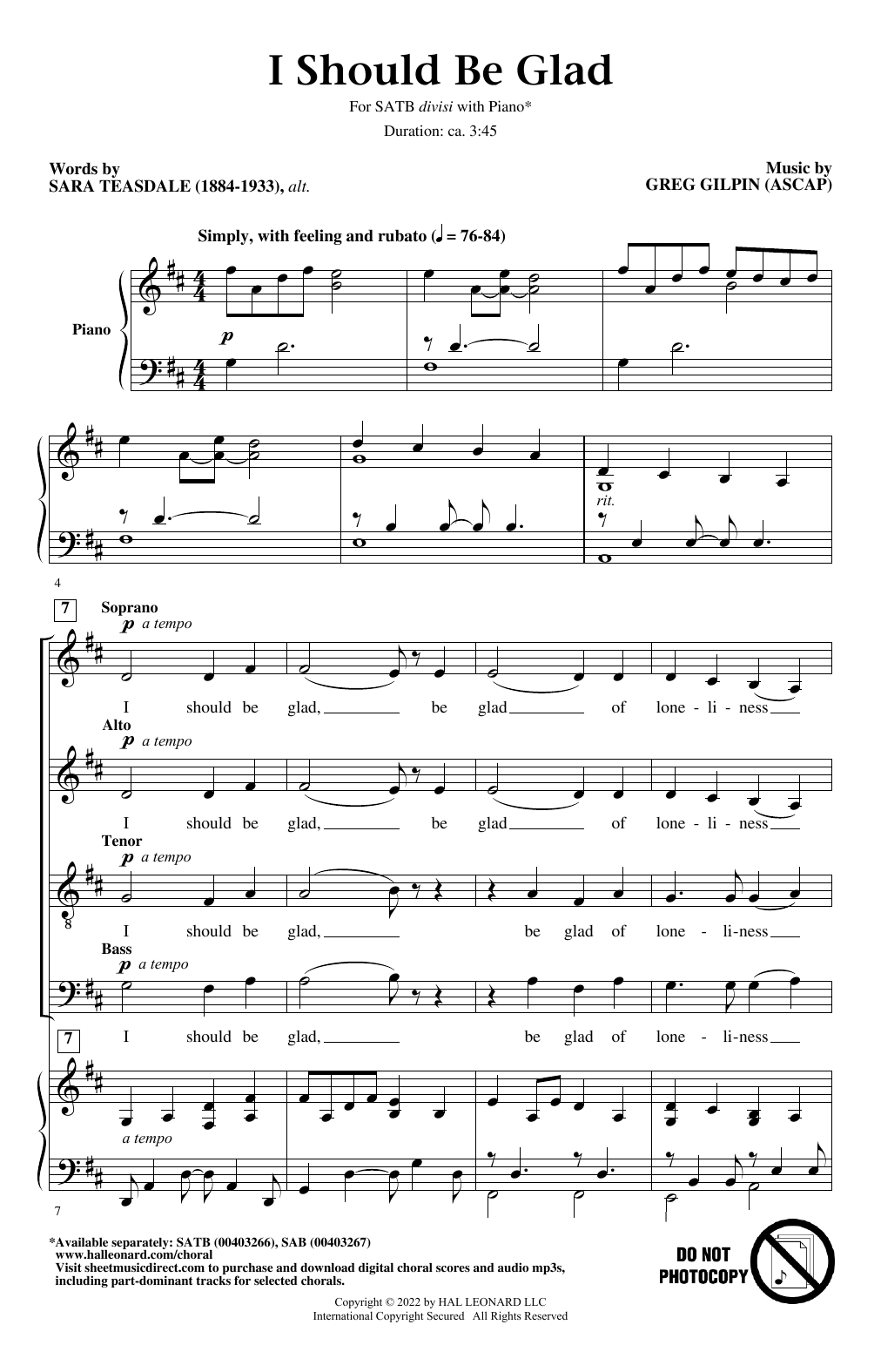 Greg Gilpin I Should Be Glad sheet music notes and chords arranged for SATB Choir