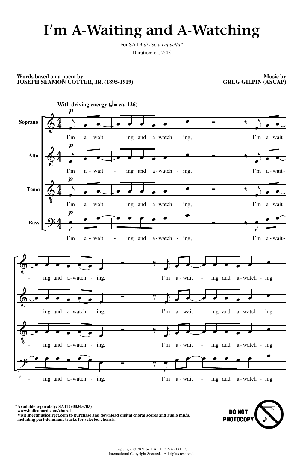 Greg Gilpin I'm A-Waiting And A-Watching sheet music notes and chords arranged for SATB Choir