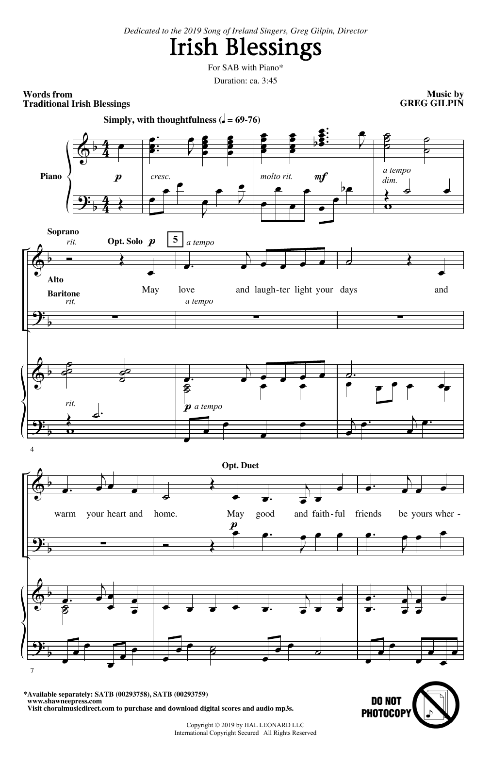Greg Gilpin Irish Blessings sheet music notes and chords arranged for SATB Choir