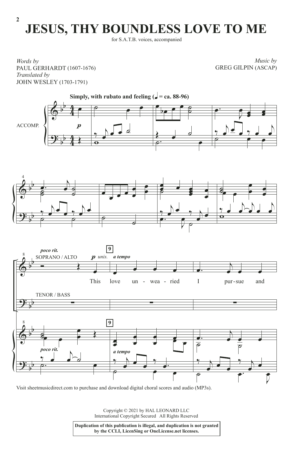 Greg Gilpin Jesus, Thy Boundless Love To Me sheet music notes and chords arranged for SATB Choir