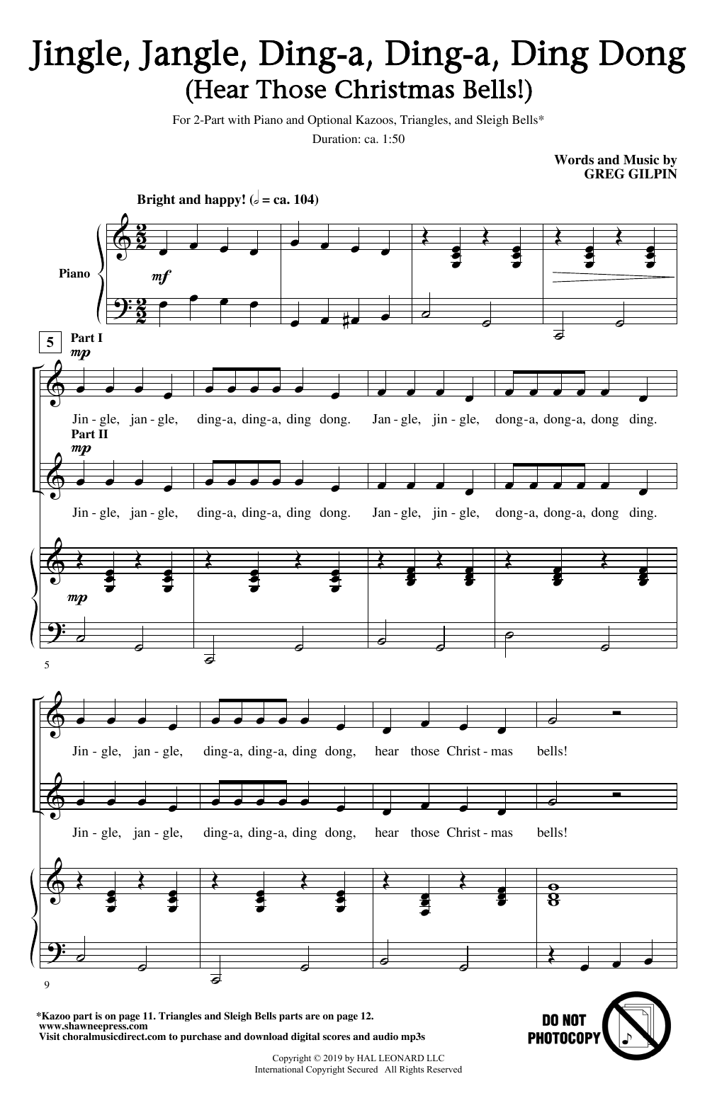 Greg Gilpin Jingle, Jangle, Ding-A, Ding-A Ding Dong (Hear Those Christmas Bells) sheet music notes and chords arranged for 2-Part Choir