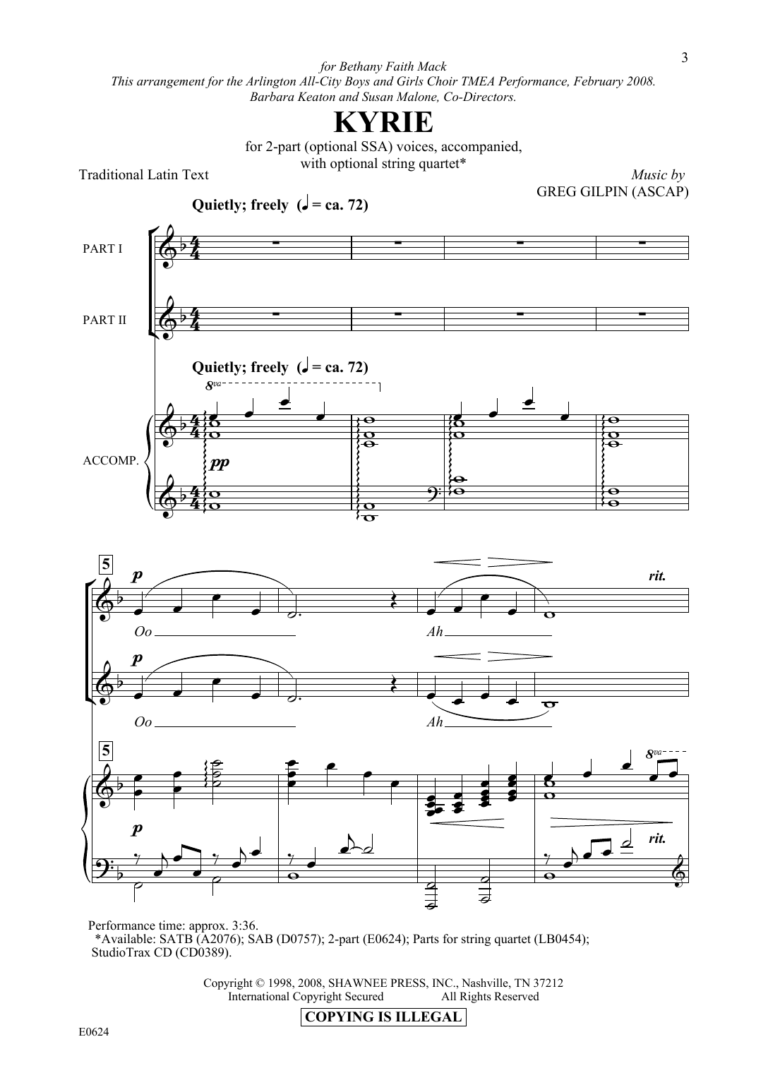 Greg Gilpin Kyrie sheet music notes and chords arranged for SATB Choir