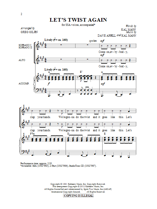 Greg Gilpin Let's Twist Again sheet music notes and chords arranged for 2-Part Choir
