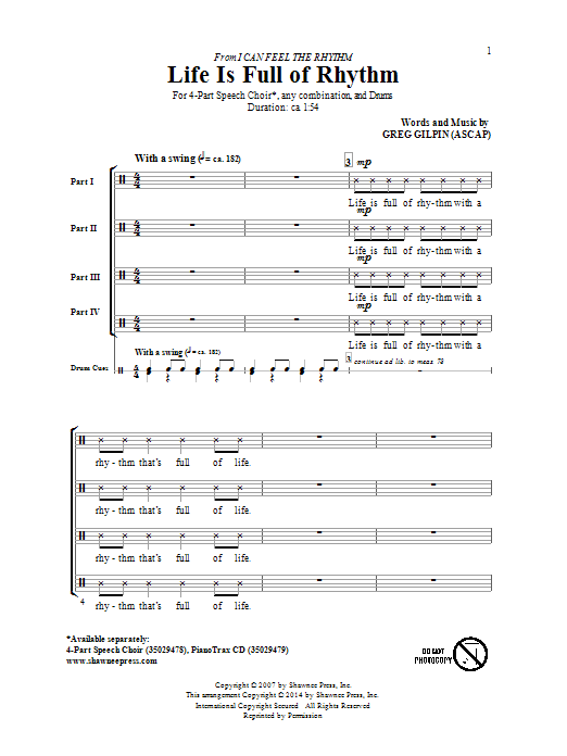 Greg Gilpin Life Is Full Of Rhythm sheet music notes and chords arranged for 4-Part Choir