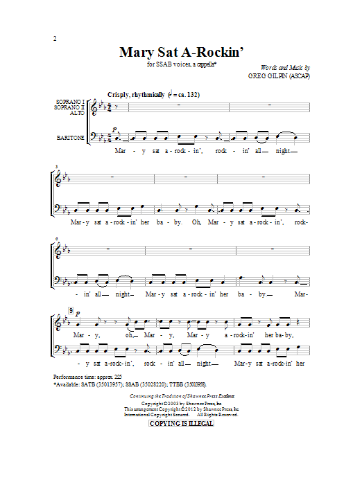 Greg Gilpin Mary Sat A-Rockin' sheet music notes and chords arranged for 2-Part Choir