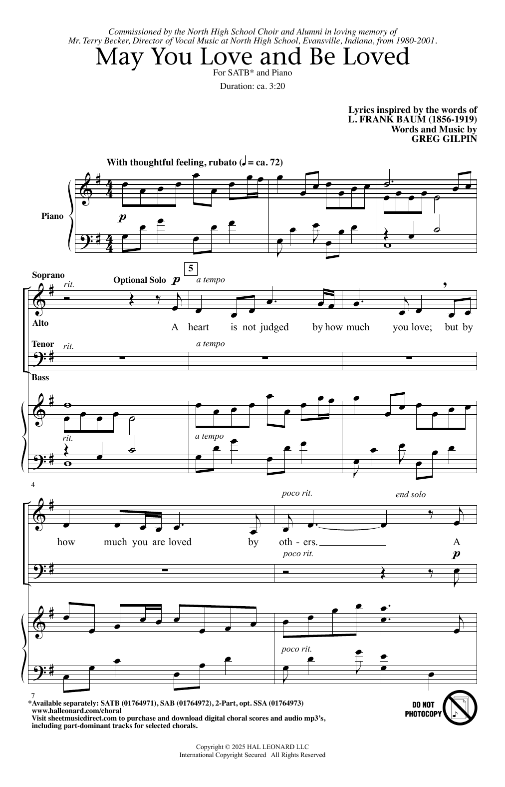 Greg Gilpin May You Love And Be Loved sheet music notes and chords arranged for SATB Choir