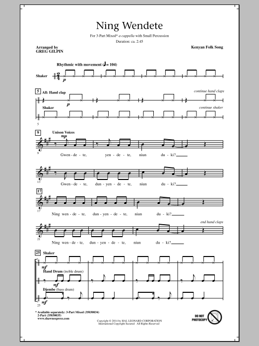 Greg Gilpin Ning Wendete sheet music notes and chords arranged for 2-Part Choir