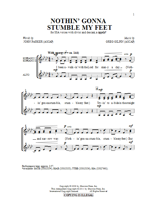 Greg Gilpin Nothin' Gonna Stumble My Feet sheet music notes and chords arranged for SSA Choir