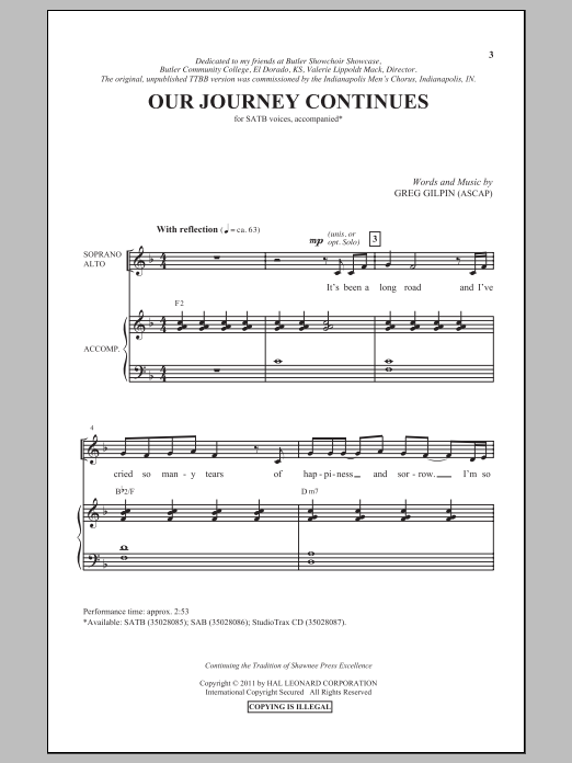 Greg Gilpin Our Journey Continues sheet music notes and chords arranged for SATB Choir