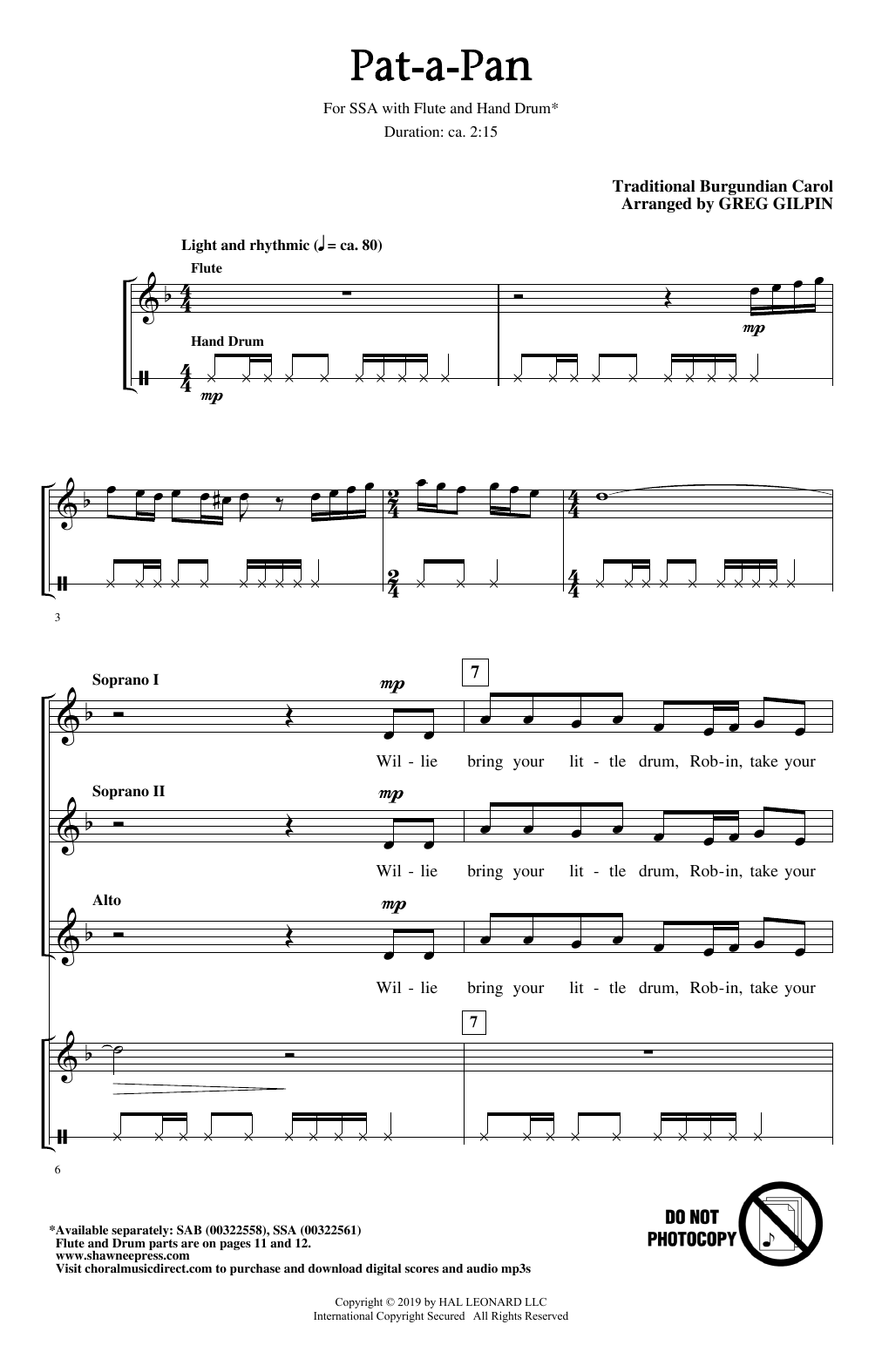 Greg Gilpin Pat-A-Pan (arr. Greg Gilpin) sheet music notes and chords arranged for SSA Choir