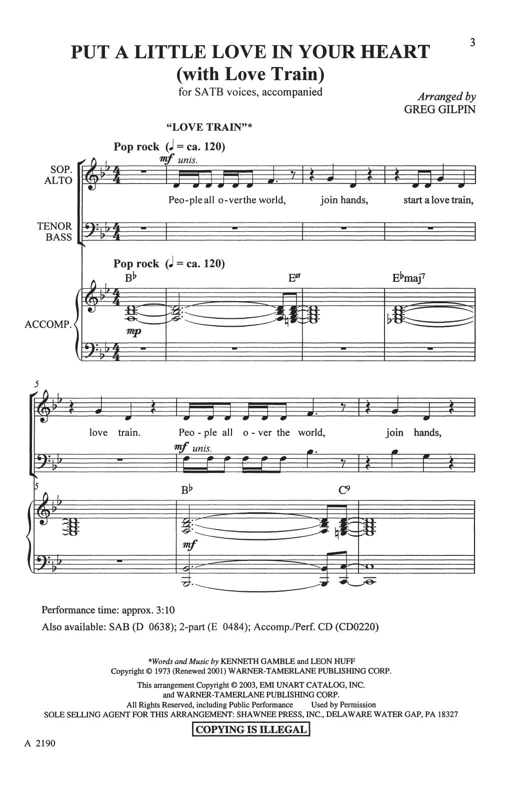 Greg Gilpin Put A Little Love In Your Heart (with Love Train) sheet music notes and chords arranged for SAB Choir