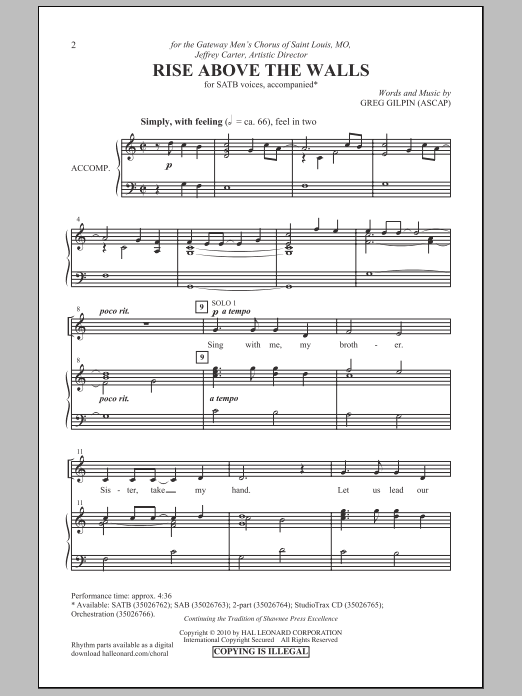 Greg Gilpin Rise Above The Walls sheet music notes and chords arranged for SAB Choir