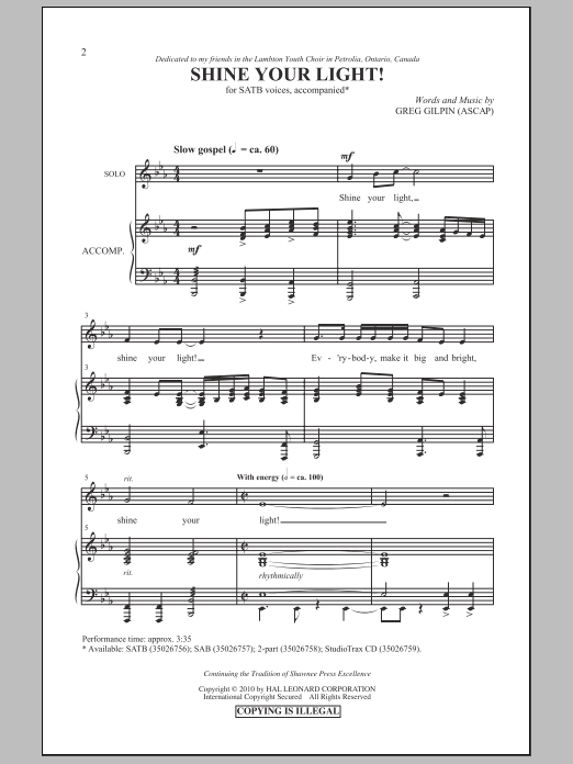 Greg Gilpin Shine Your Light! sheet music notes and chords arranged for 2-Part Choir