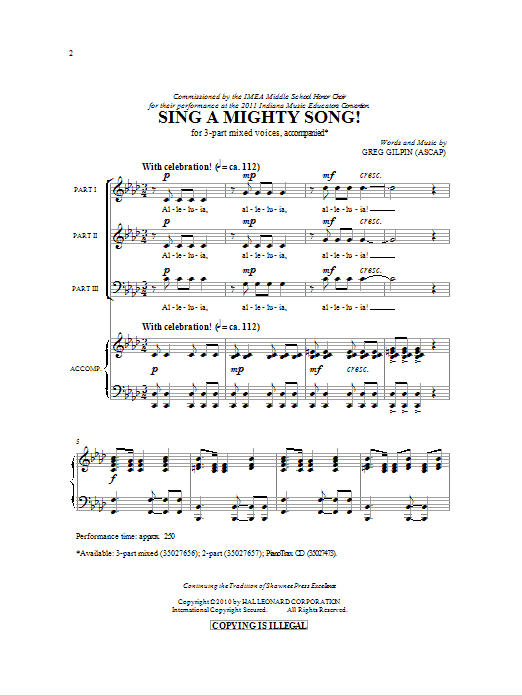 Greg Gilpin Sing A Mighty Song! sheet music notes and chords arranged for 3-Part Mixed Choir