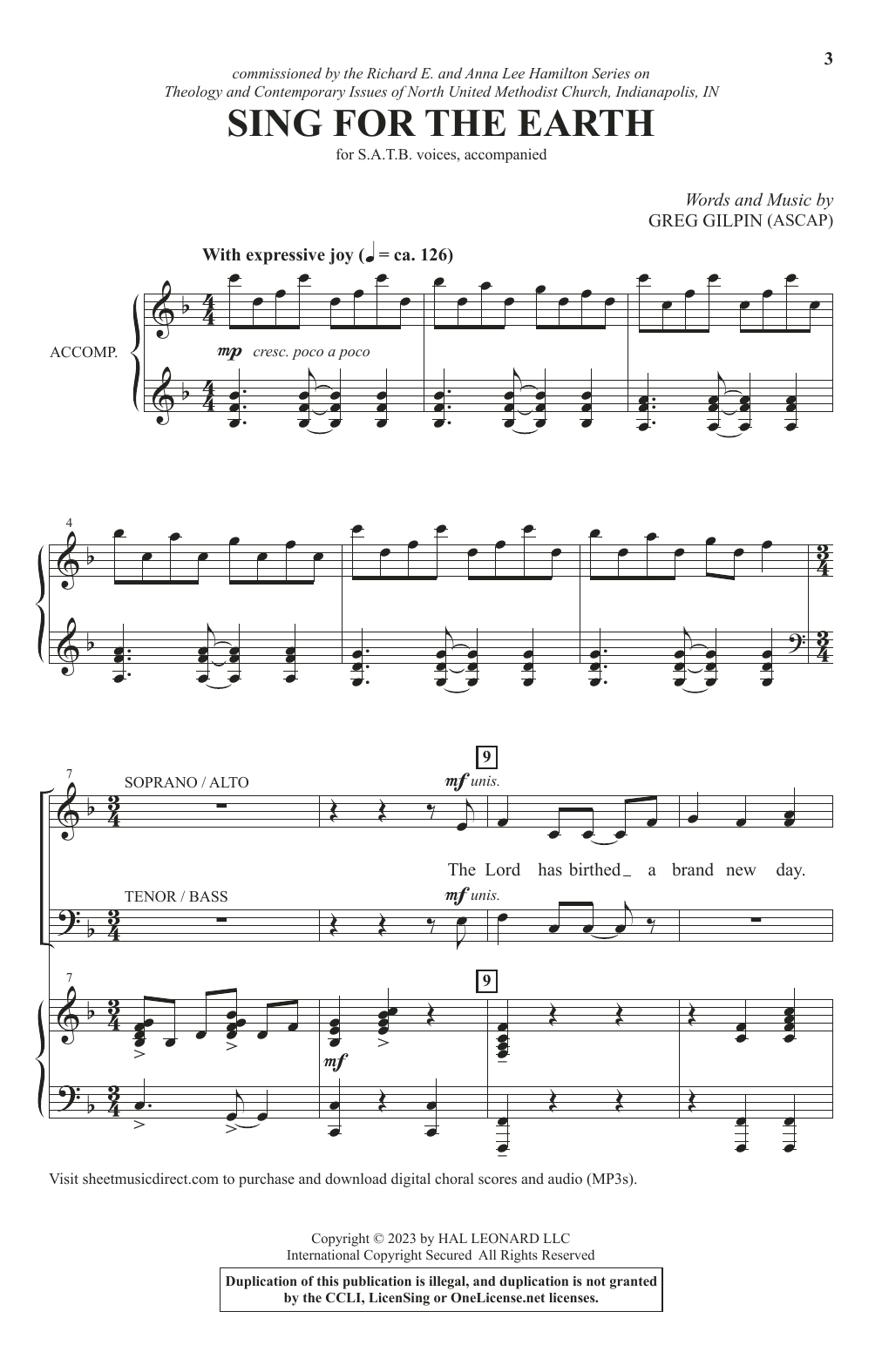 Greg Gilpin Sing For The Earth sheet music notes and chords arranged for SATB Choir