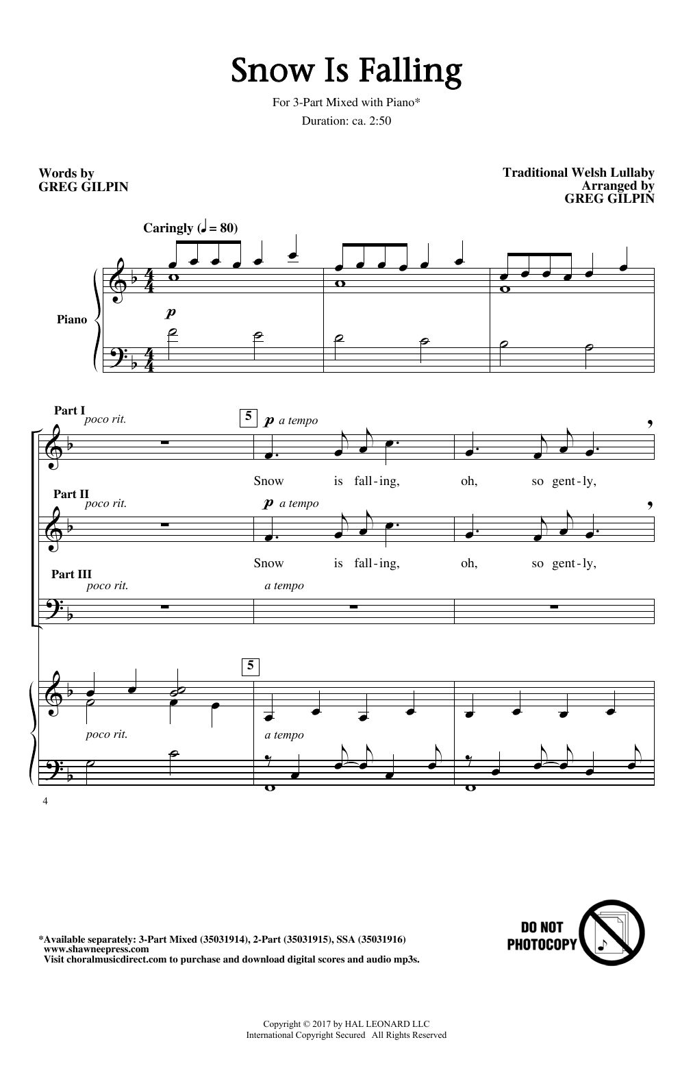 Greg Gilpin Snow Is Falling sheet music notes and chords arranged for 3-Part Mixed Choir