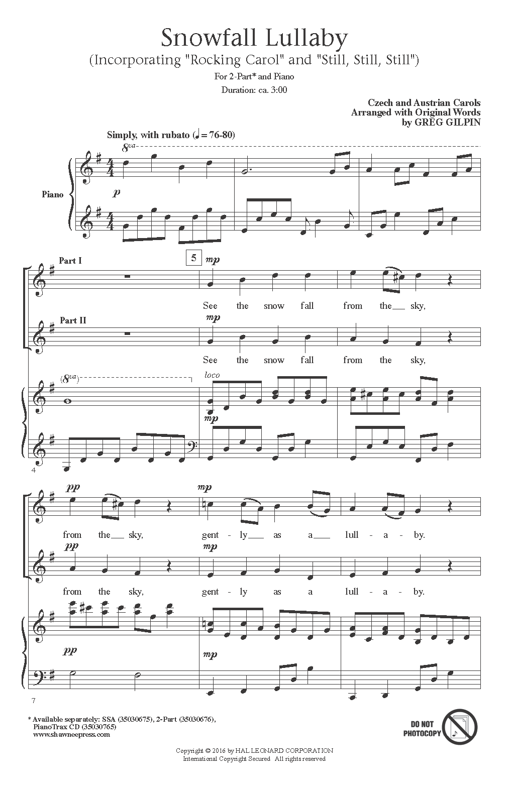 Greg Gilpin Snowfall Lullaby sheet music notes and chords arranged for 2-Part Choir
