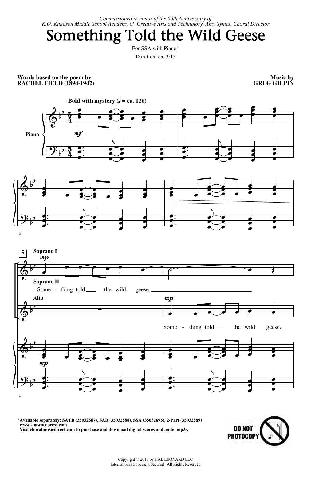 Greg Gilpin Something Told The Wild Geese sheet music notes and chords arranged for 2-Part Choir