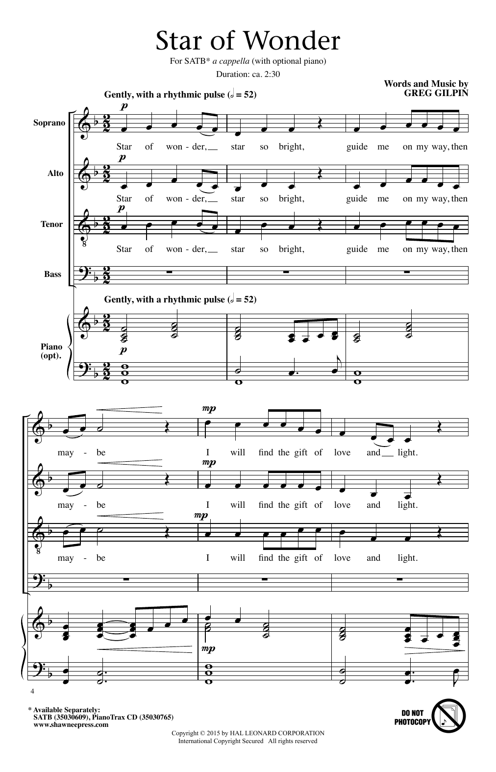 Greg Gilpin Star Of Wonder sheet music notes and chords arranged for SATB Choir