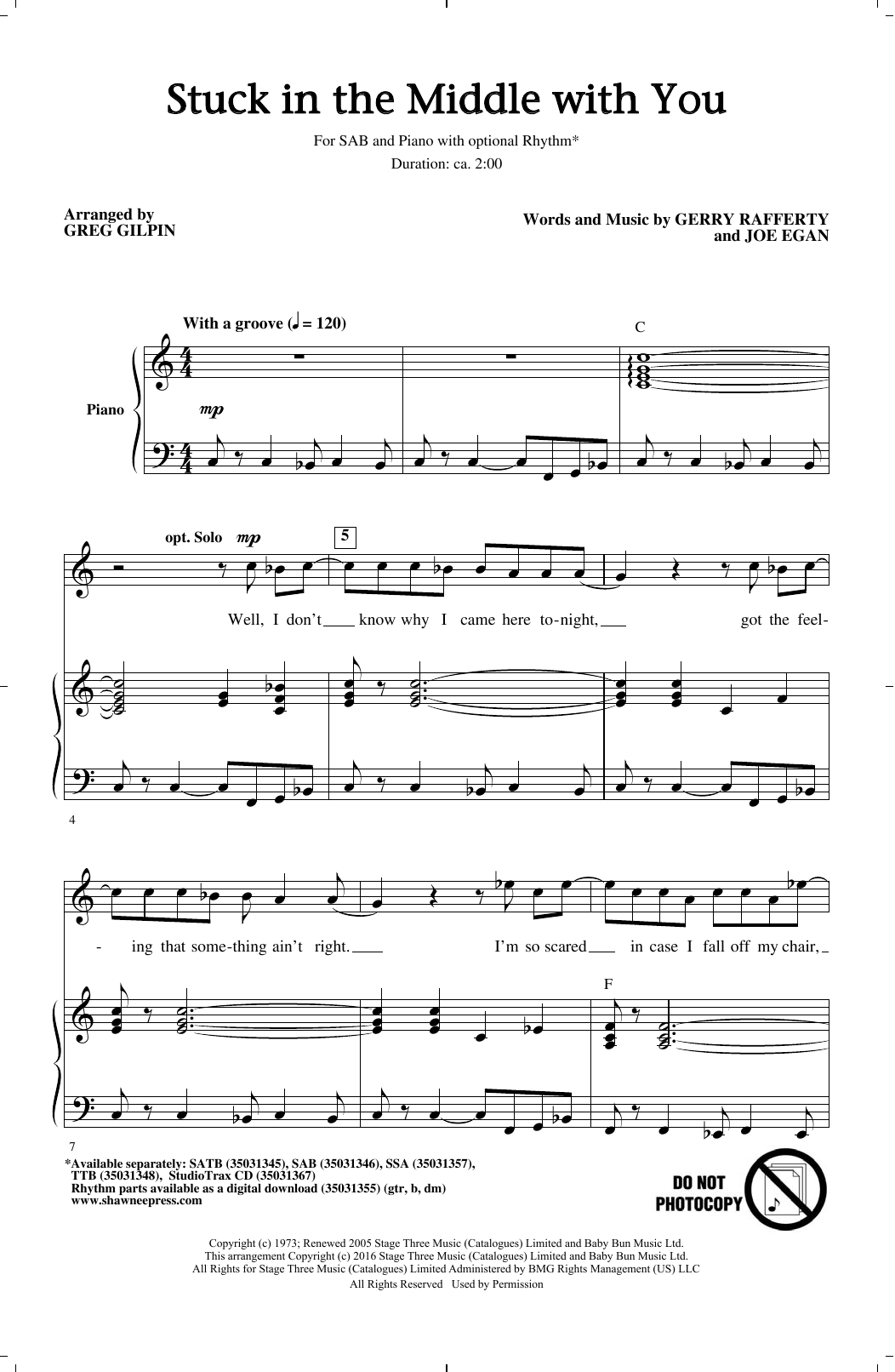 Greg Gilpin Stuck In The Middle With You sheet music notes and chords arranged for TTBB Choir