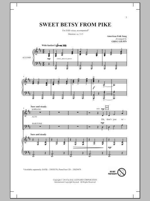 Greg Gilpin Sweet Betsy From Pike sheet music notes and chords arranged for SAB Choir