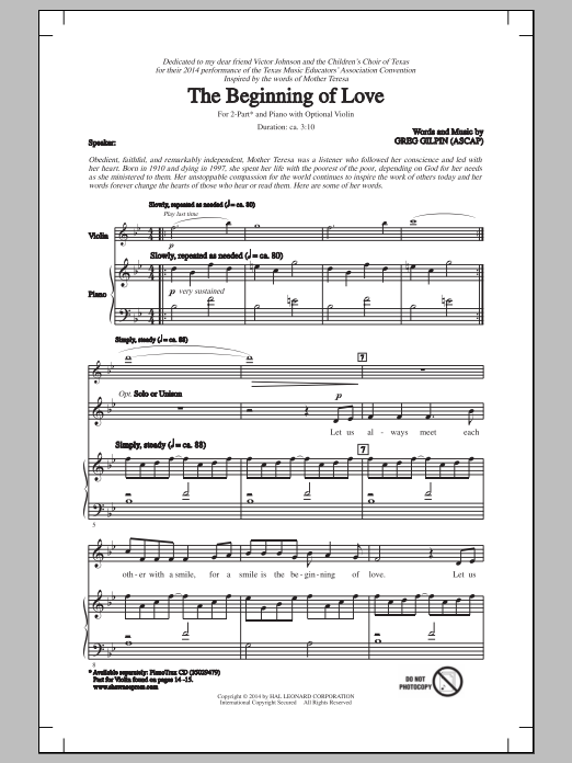 Greg Gilpin The Beginning Of Love sheet music notes and chords arranged for SATB Choir