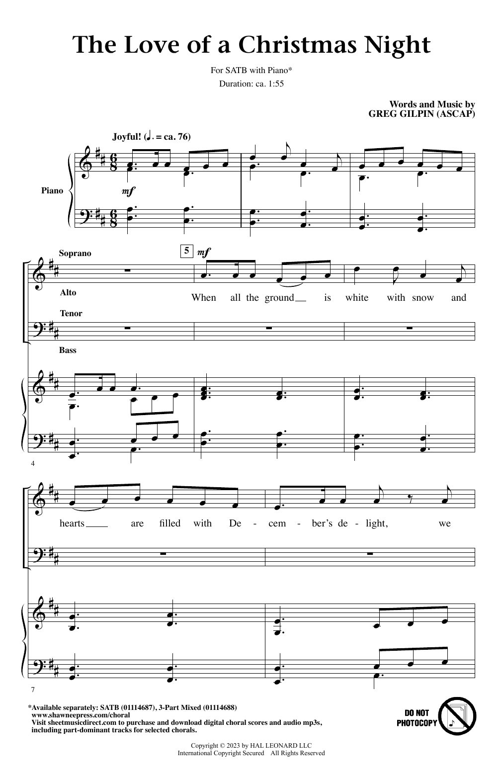 Greg Gilpin The Love Of A Christmas Night sheet music notes and chords arranged for 3-Part Mixed Choir