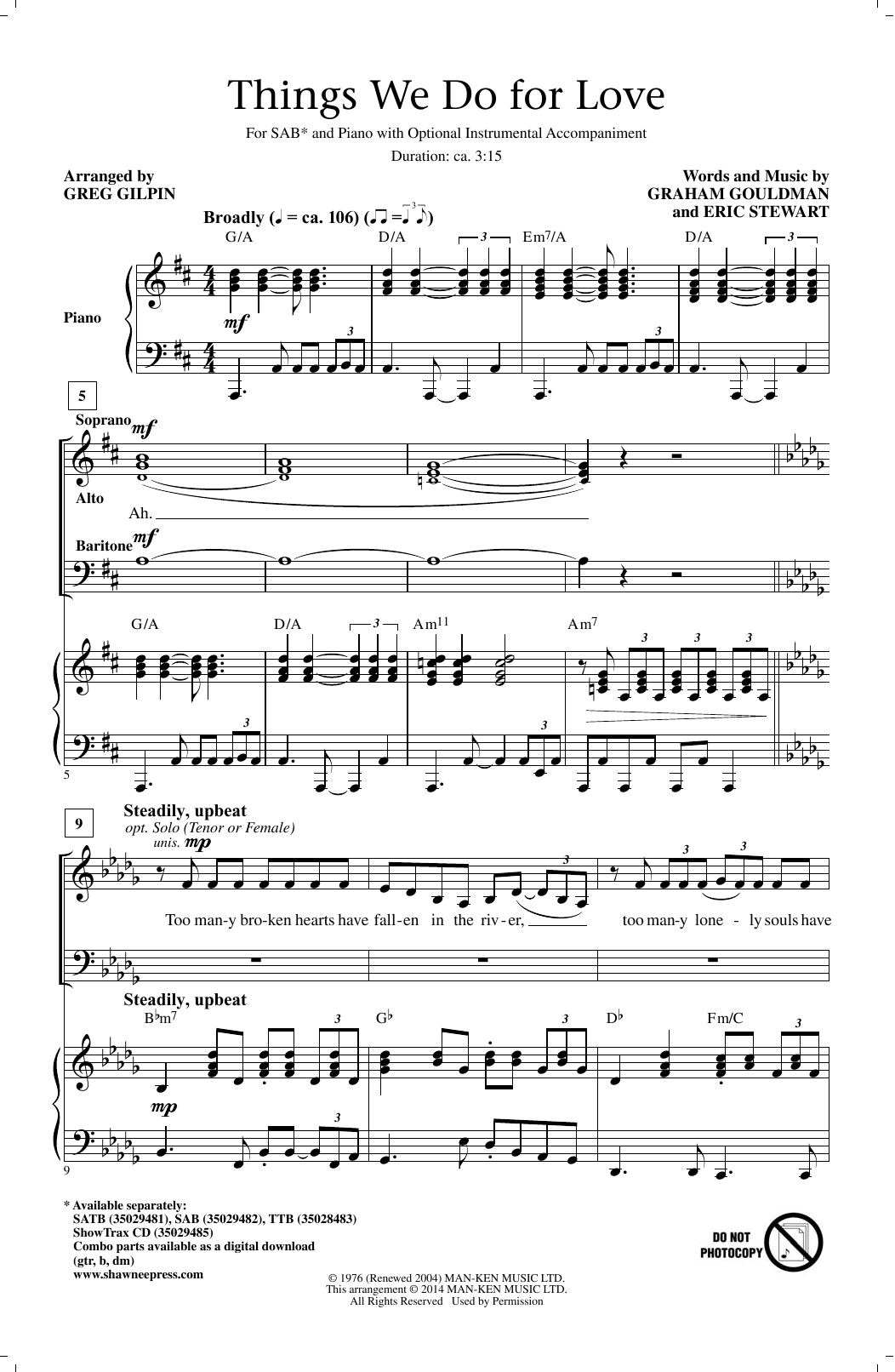 Greg Gilpin Things We Do For Love sheet music notes and chords arranged for TTBB Choir